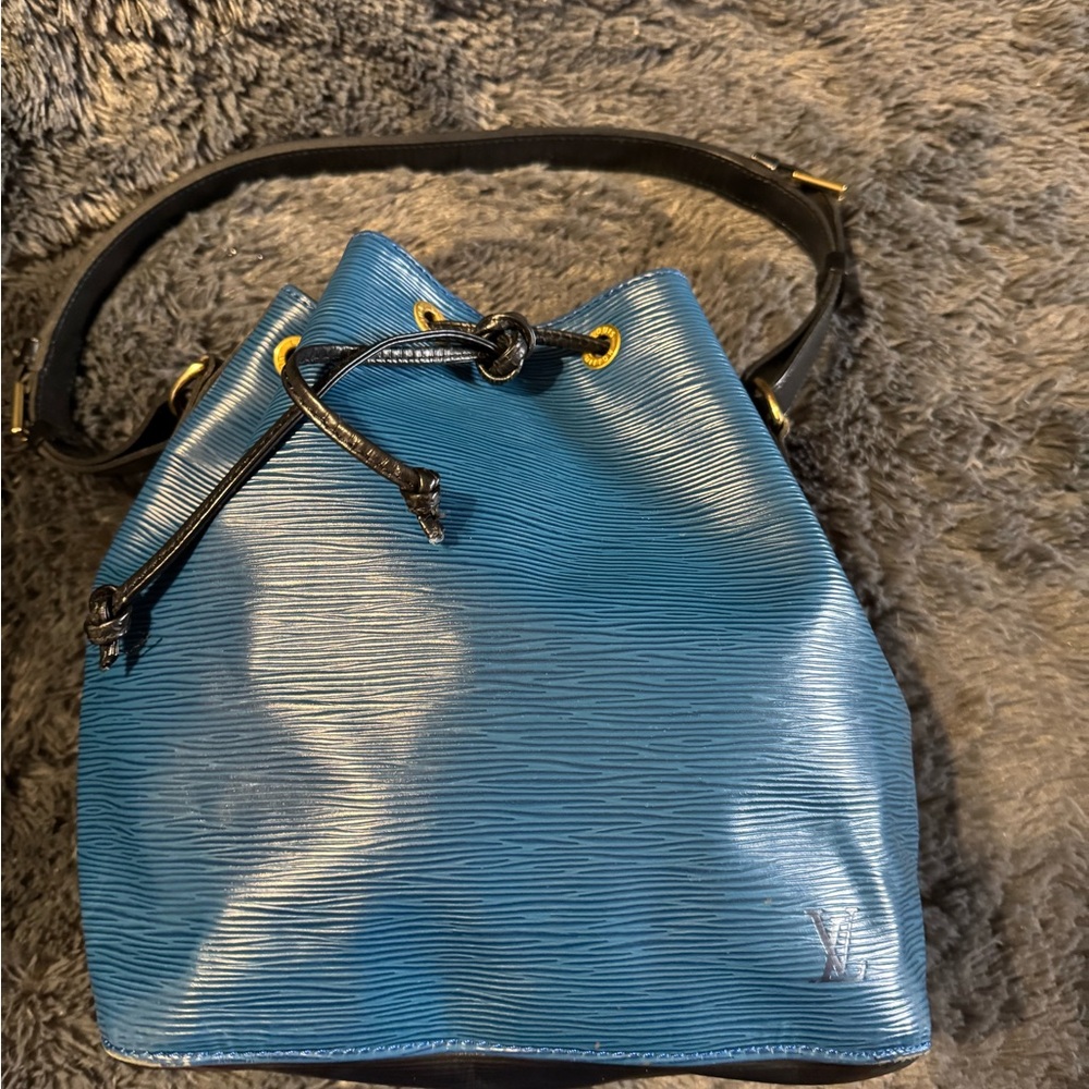 Blue Leather Bucket Bag